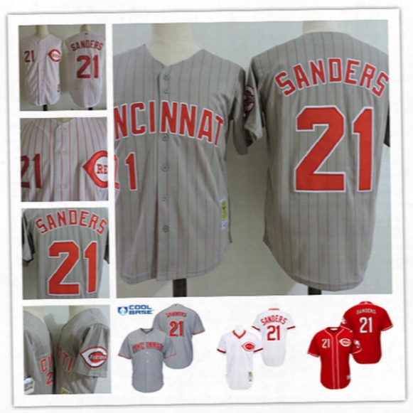 Mens Cincinnati Reds Deion Sanders White Cool Base Vest Jerseys 1997 Gray #21 Deion Sanders Throwback Cooperstown Baseball Jersey S-3xl