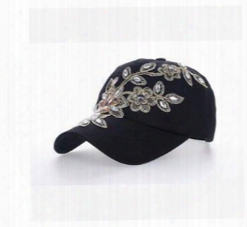 New Design Top Sale Golden Flower With Drill Rhinestone Baseball Caps Adjustablehats Balck White Color Fashion Popular Caps Drop Shipping