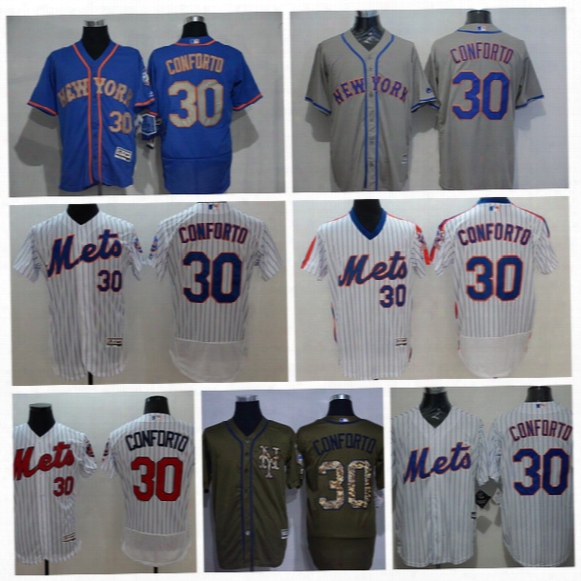 Retro Baseball 30 Michael Conforto Jersey With 2015 World Series Patch New York Mets Jerseys Cool Base White Pinstripe Grey Camo Blue Orange