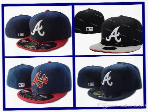 Wholesale Atlanta Braves Fitted Caps Embroidered A Letter Logo Baseball Cap Cool Base Full Closed Flat Brim Hip Hop Braves Hats