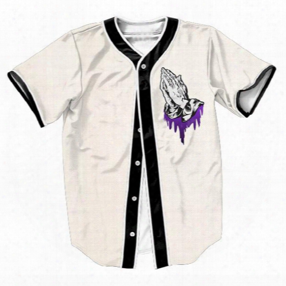 Wholesale- Cool Tee Pray For Lean Jersey Punk Men&#039;s Shirts Streetwear Baseball Shirt Funny Tops With Single Breasted Summer Style