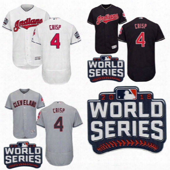 2016 World Series Patch Cleveland Indians 4 Coco Crisp White Grey Navy Authentic Stitched Jersey Size M-5xl