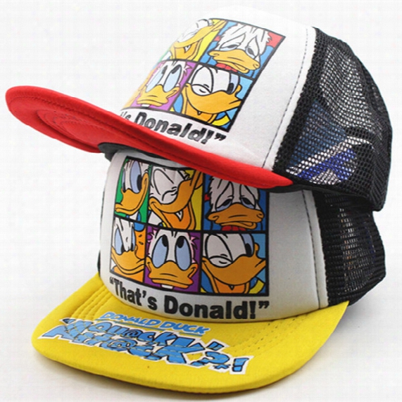 2017 New Cool Cotton Cartoon Donald Duck Print Boys Snapback Hats Children Baseball Caps Summer Mesh Hats Outdoor Sun Hats