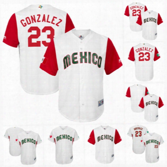 23 Adrian Gonzalez Youth Mexico 2017 World Baseball Classic Team Jerseys White 100% Stiched Embroidery Logos Customized Cool Base Kids
