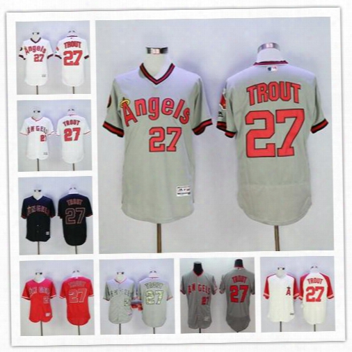 #27 Mike Trout Jersey 2016 Flexbase Baseball Los Angeles Angels Of Anaheim White Pullover Red Grey