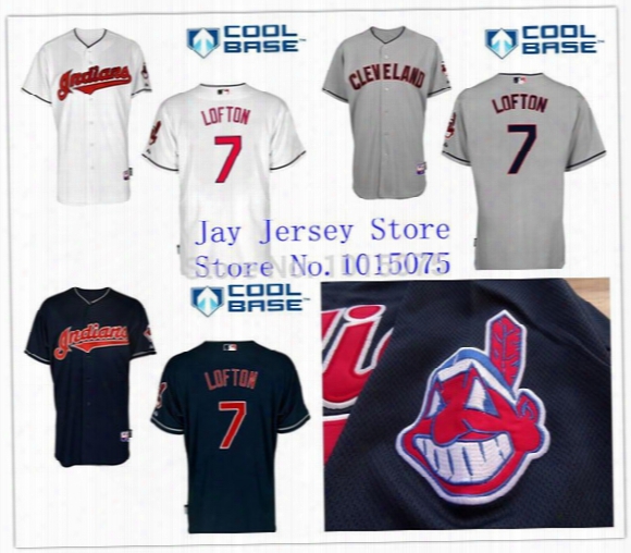 30 Teams- Custom Kenny Lofton Indians Jersey 7# White Blue Grey Cool Base, All Stitched Quality
