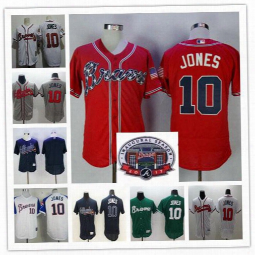 Cheap Chipper Jones Jersey Red White Blue Alternate Throwback Atlanta Bravws Chipper Jones 10 Jerseys Blank Cream Grey Flex Cool Base Shirts