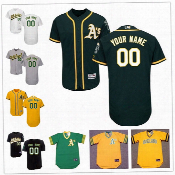 Custom Flex Base Oakland Athletics Semien Davis Canseco Mcgwire Henderson Gold Gray White Green Stitched Any Name Number Mens Jerseys S-4xl
