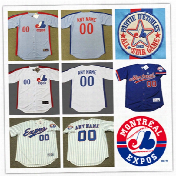 Custom Mens Montreal Expos Throwback Vintage Jersey Stiched Cheap Adults White Blue Montreal Expos Personalized Baseball Jersey Size S-3xl