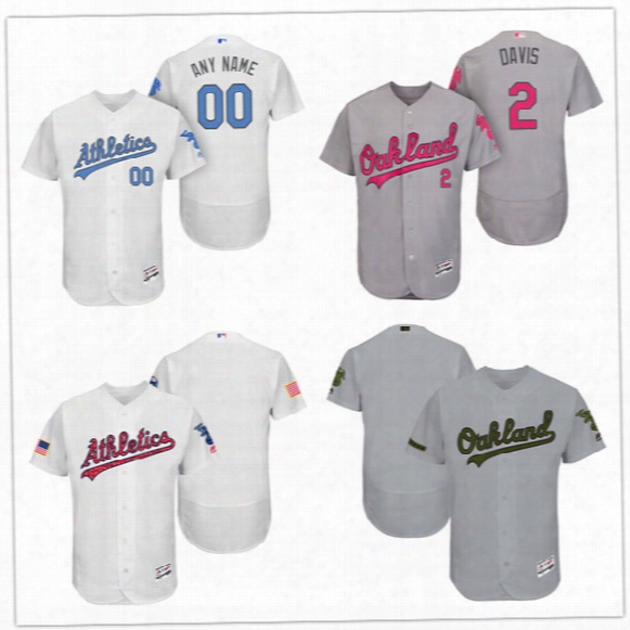 Tax Oakland Athletics Mother Father Memorial Independence Day 2 Davis Semien Henderson Gray White Pink Blue Stitched Men Women Kid Jersey