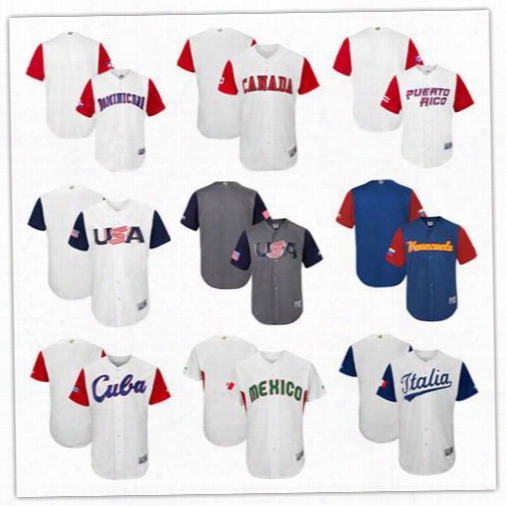 Customized 2017 Wbc World Classic Authentic Jerseys Any Name Number Men Baseball Team Usa Canada Dominican Italy Mexico Puerto Rico Shirts