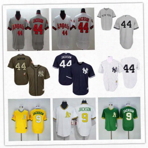 Los Angeles Angels 44 Reggie Jackson Jersey 1982 Throwback Ny Yankees Oakland Athletics 9 Reggie Jackson Shirt White Pinstripe Grey Yellow