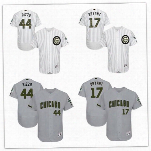 Men&#039;s Chicago Cubs #44 Anthony Rizzo #17 Kris Bryant Majestic White Greay Fashion 2016 Memorial Day Coolbase Flex Base Jersey