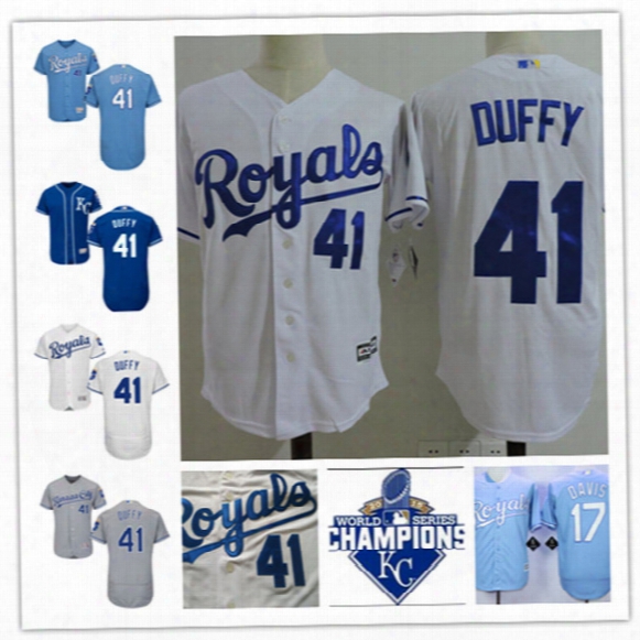 Mens Kansas City Royals #41 Danny Duffy Flex Base Baseball Jerseys #17 Wade Davis Royals Cool Base World Series Champions Jersey S-3xl