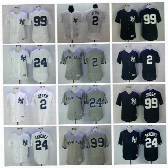 New York Yankees 99 Aaron Judge Jersey Men 24 Gary Sanchez 2 Derek Jeter Baseball Jerseys Sports All Stitched Navy Blue Gray White Pinstripe