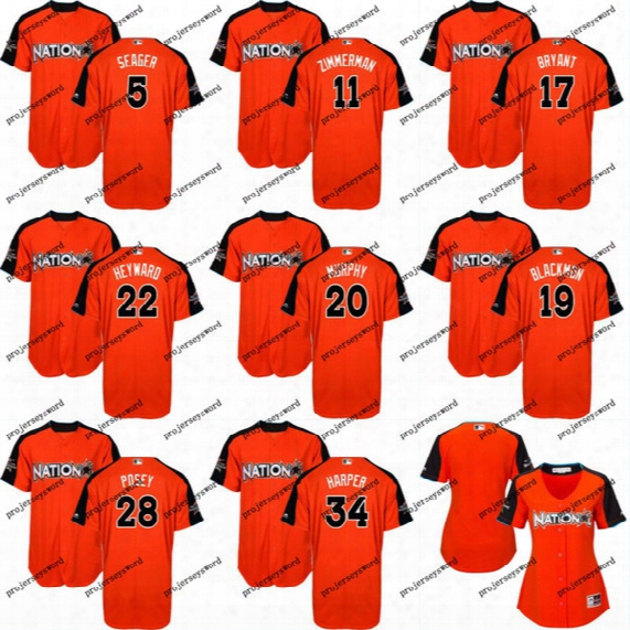 2017 All Star Jersey Orange 5 Corey Seager 17 Chris Bryant 20 Daniel Murphy 22 Jason Heyward 28 Buster Posey 34 Bryce Harper Baseball Jersey