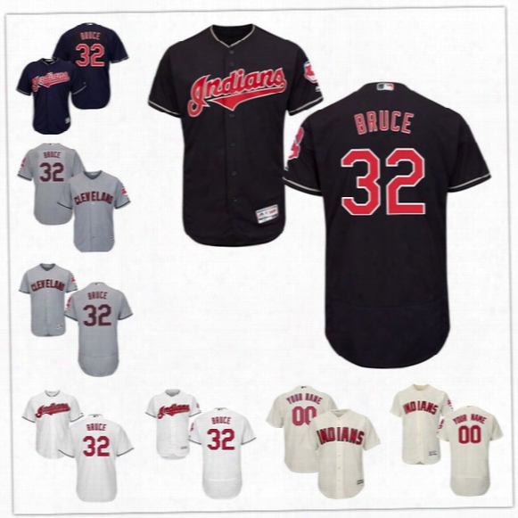 2017 New Trade Mens Cleveland Indians #32 Jay Bruce White Home Navy Blue Gray Road Cream Cool Flex Base Stitched Baseball Jerseys S-4xl