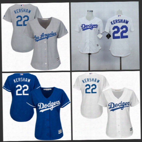 2017 Women&#039;s Los Angeles Dodgers Baseball Jersey Cool Base 22 Clayton Kershaw White Blue Grey Ladies La Dodgers Stitched Jerseys