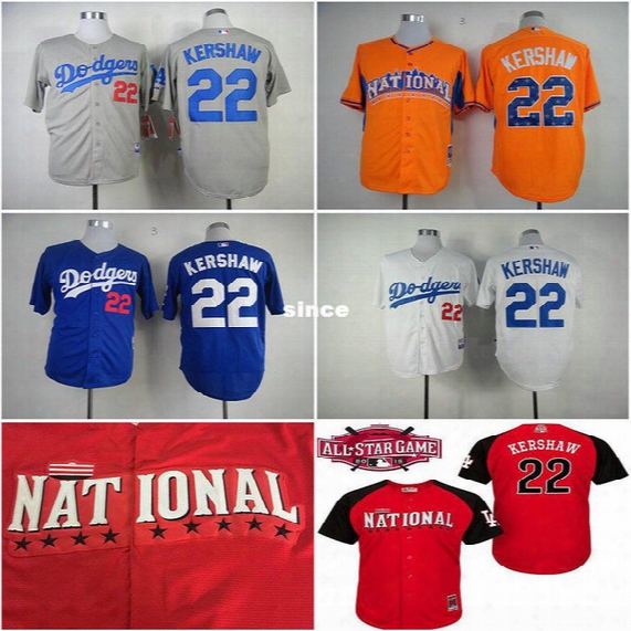 30 Teams- Free Shipping La Los Angeles Dodgers Shirts #22 Clayton Kershaw 2015 All Star Red/orange/white/gray/blue Baseball Jersey Sale