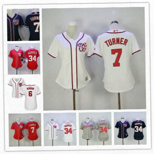 Cheap Womens Washington Nationals 34 Bryce Harper,6 Anthony Rendon,7 Trea Turner,navy Blue Gray Red White Stitched No Name Blank Jerseys