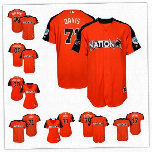 Custom Chicago Cubs 2017 All Star #71 Wade Davis Orange Baseball With Team Patch Jerseys S-4xl Mens Womens Youth Rizzo Kris Bryant Maddon