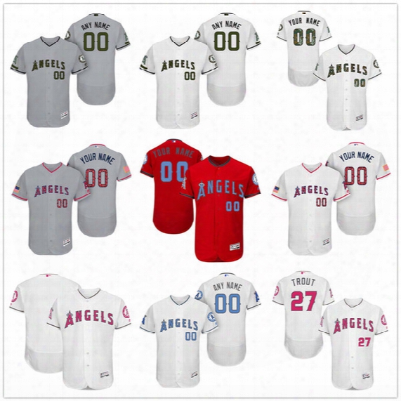 Custom Los Angeles Angels Mother Father Memorial Independence Day #27 Trout Pujols Calhoun Red Gray White Pink Stitched Men Women Kid Jersey