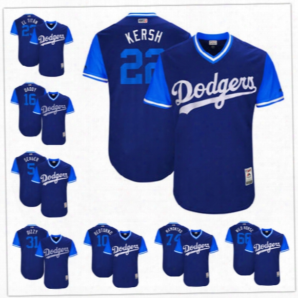 Custom Los Angeles Dodgers Nickname Jersey #5 Seager #22 Kersh #74 Ma&#039;montro #66 Puig 10 Redturn2 Oryal Blue 2017 Little League World Series