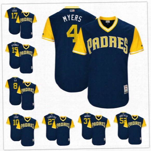 Custom San Diego Padres Nickname Jersey #4 Myers #15 Spangy #52 Brotato #10 Froe Three-six Woody Navy Blue 2017 Little League World Series