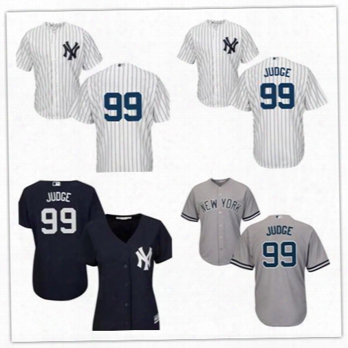 Embroipdered New York Yankees Womens Youth White Gray #99 Aaron Judge Navy Blue Cheap No Name On Back Cool Base Baseball Jerseys