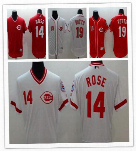 Mens Cincinnatis Reds #19 Joey Yotto 14 Pete Rose Jersey White Red Throwback Flexbase Baseball Jerseys