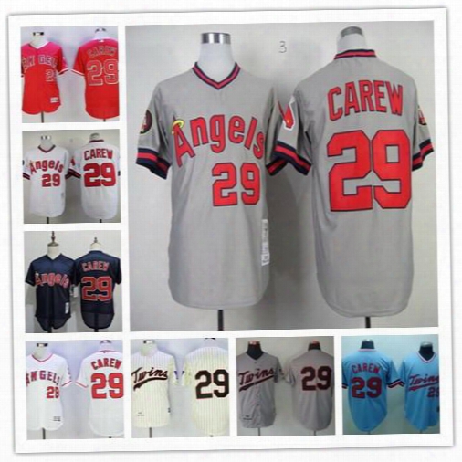 Mens Los Angeles Angels Of Anaheim #29 Rod Carew Throwback Cooperstown 1985 1982 California Twins 1969 Gray Road White Navy Mesh Red Jerseys