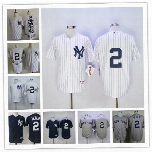 Stitched Men New York Yankees #2 Derek Jeter White Gray Road Navy Five World Series Champions 5x 3000 Hits Retirement Patch Throwback Jersey