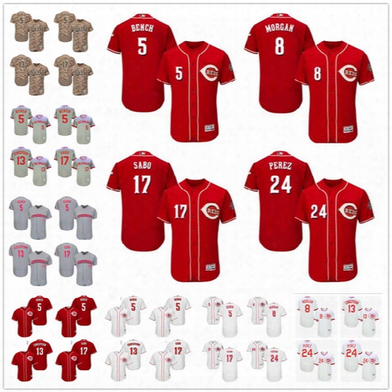 Stitched Mens Cincinnati Reds Retired Jersey #5 Johnny Bench 8 Joe Morgan 17 Chris Sabo 24 Tony Perez Concepcion Gray White Camo Red