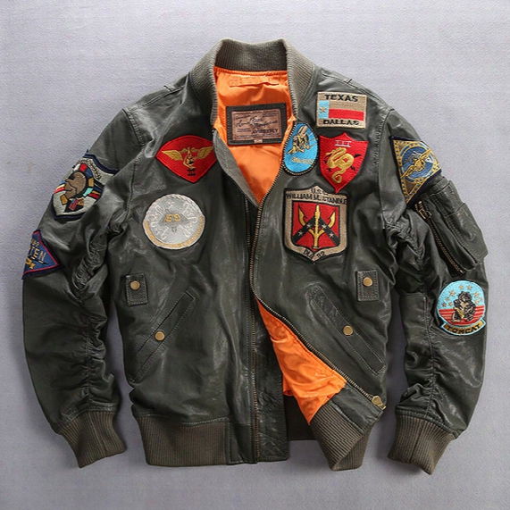 6xl Avirex Men&#039;s Leather Jacket Sheepskin Genuine Leather Various Military Labels Flight Suit Male Baseball Uniform Man Motorcycle Coats