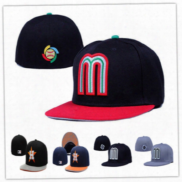 Cheap M Letters Mexico Fitted Hats Baseball Cap Flat-brimmed Hat Size H Letter Astros Size Cap Fans