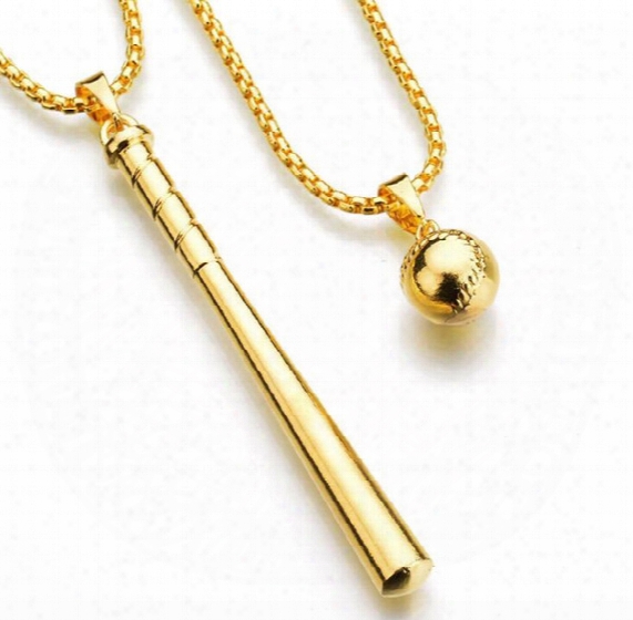 Gold Plate Baseball Pendant Necklaces Gold Color Hiphop New York Men&#039;s Pendant Necklaces 2017 July Style