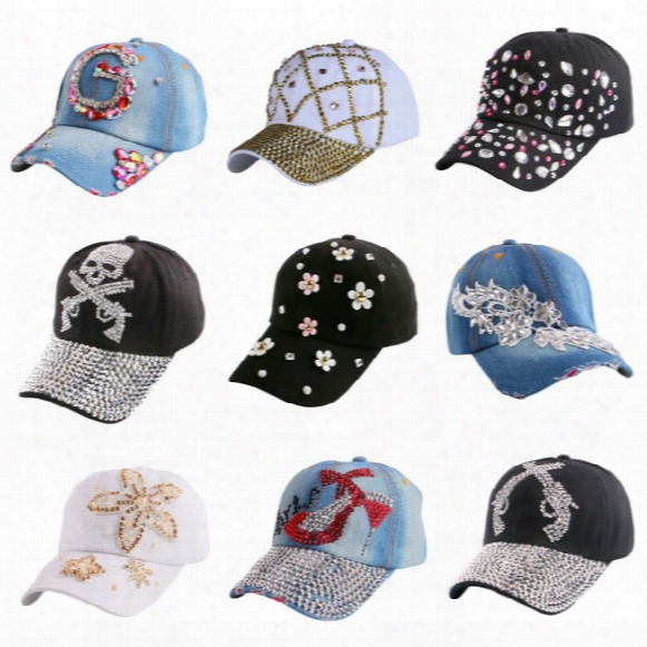 Hot Sale Pink Fuchsia Black Rhinestone Flower Girl Women Snapback Hats New Fashion High Quality Hip Hop Denim Baseball Caps