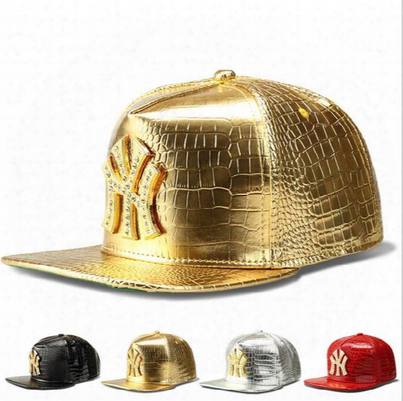 New Faux Leather Stars Logo Adjustable Snapback Baseball Caps Diamond Gold Crocodile Grain Snap Back Hat Men Owmen Sports Dj Hiphop Hats