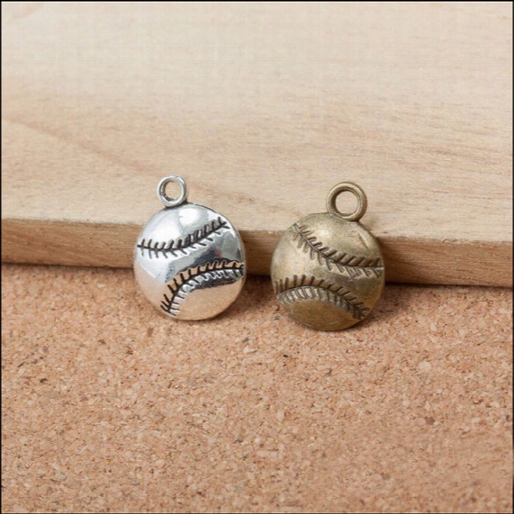 Online Wholesale Sporty Charms Single Sided Baseball Shape Alloy Charms 100pcs Free Shipping Aac142