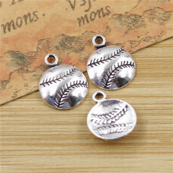 Wholesale- 20 Pcs Baseball Charms Pendants For Jewelry Making Vintage Antique Silver Plated Diy Handmade 15*15mm