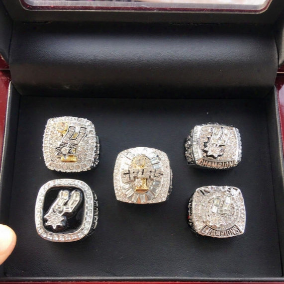 1999 2003 2005 2007 2014 Spurs World Basketball Championship Ring, 5 Pcs Rings Set Collection Us Size 11 Wooden Box Aaa+