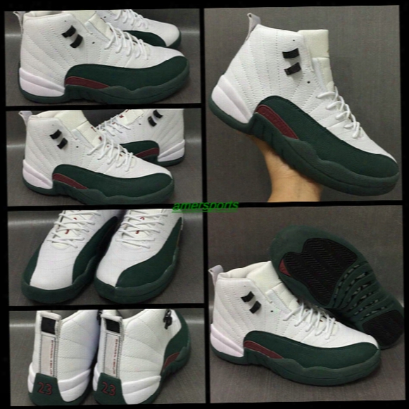 2017 New Jumpman 12 Retro Men New Basketball Sneakers Shoes Retro 12 Sports Shoes Sneaker White Green Size Retros 8 - 13 Free Shipping