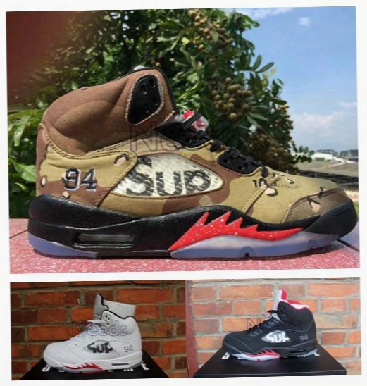 Air Retro 5 V Supreme X Sup Men Basketball Shoes For High Quality Camo Black White Retros 5s Sneakers Supreme Shoe 8-13