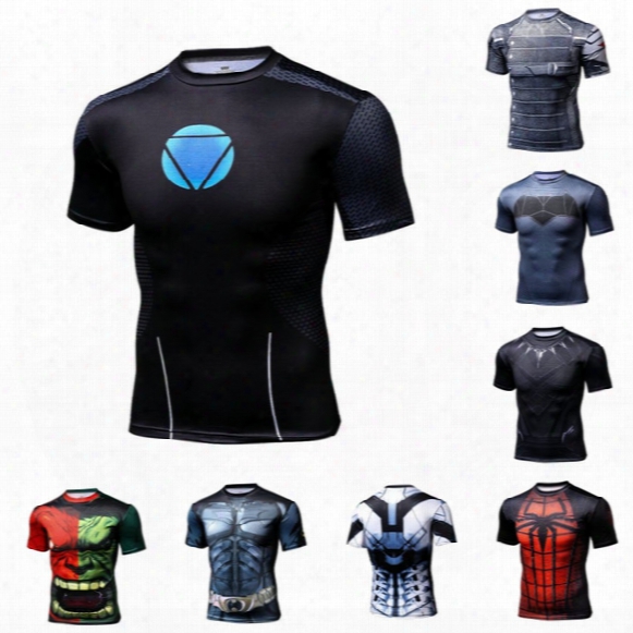 Funny Compression T Shirts Tights Men Superman Spiderman Sports Short-sleeved Riding Speed Drying Clothing Basketball Tee Shirt