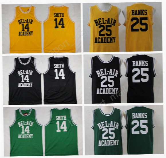 The Fresh Prince 14 Will Smith Jersey Men Of Bel-air Bel Air Basketball 25 Carlton Banks Jerseys Academy Yellow Black Green (tv Sitcom)