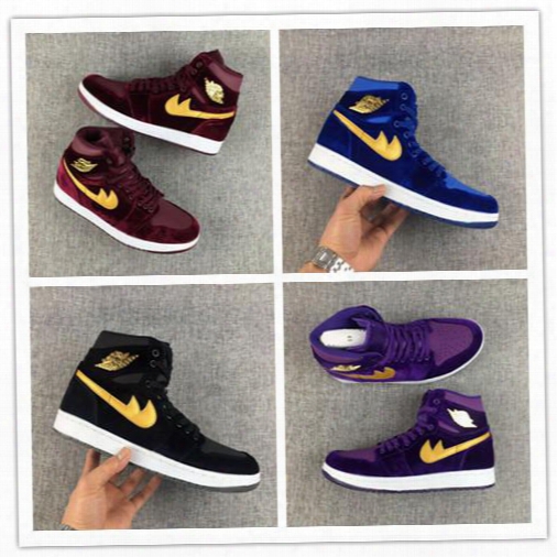 Wholesale Top Quality Air Retro 1 I Gs Velvet Heiress Night Maroon Red Black Blue Men Basketball Shoes Women Sports Sneakers Size 5-11