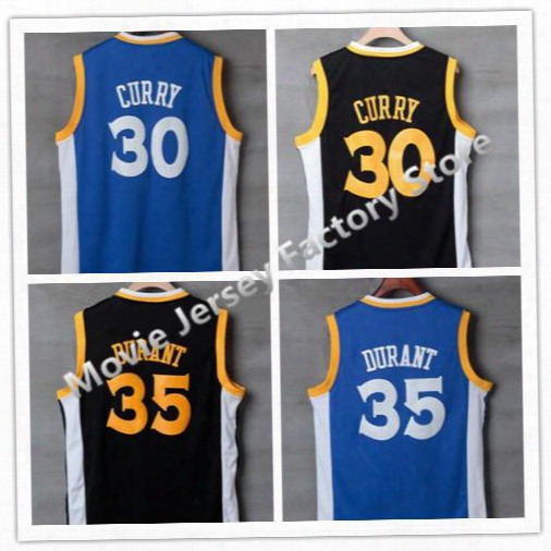 2016-17 New #35 Kevin Durant Jersey #30 Stephen Curry Jersey Blue Black 100% Stitched 2017 Basketball Jerseys
