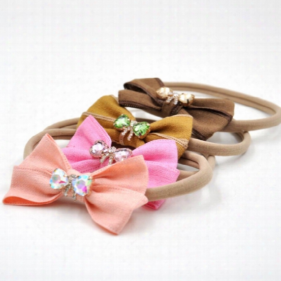 Baby Bow Headband Matching Sparking Rhinestone Cotton Infant Hair Bow Newborn Photography Props 24pcs/lot Queenbaby
