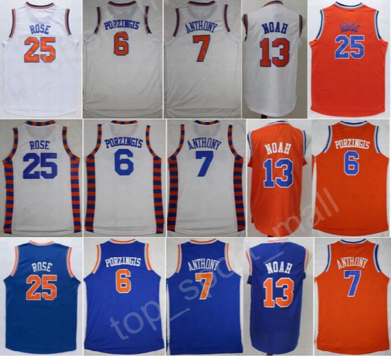 Discount 25 Derrick Rose Jersey Throwback White Orange Blue 7 Carmelo Anthony 6 Kristaps Porzingis 13 Joakim Noah Basketball Jerseys Sports