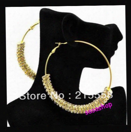 Free Shipping Basketball Wives Earrings Cz Rhinestone Crystal Rondelle Hoops Earrings 1pair